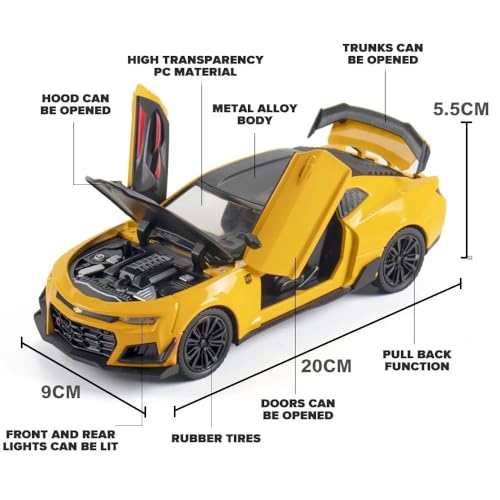Image of MANAKI ENTERPRISE 1:24 Bumblebee Chevrolet Diecast Metal Pull Back Car with 6 Openable Doors with Sound and Light Toy Decoration car Best Gift Toys for Kids 【Colors as Per Stock】
