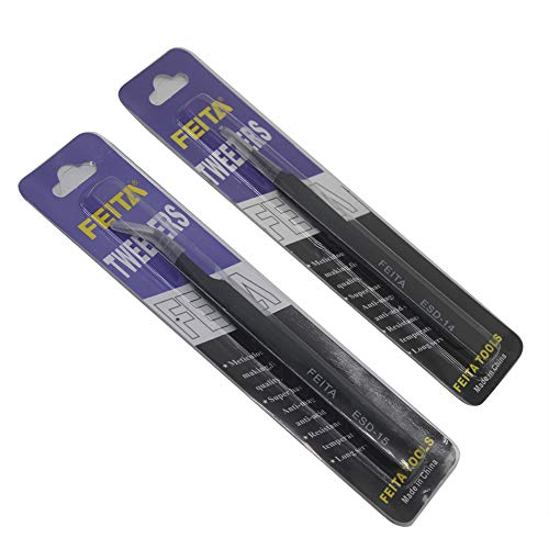 Eyelash Tweezers - Feita Precision Eyelash Extension Tweezers Set - Professional Straight & Curved Pointed Very Fine Tip Tweezers For Lash Extensions - Black - 2Pcs #TOP7