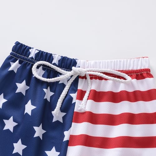 Image of 4th Of July Boys American Flag Button Up Baseball Jersey Shirt Shorts Set for 2-14 Years Kids Independence Day Outfit