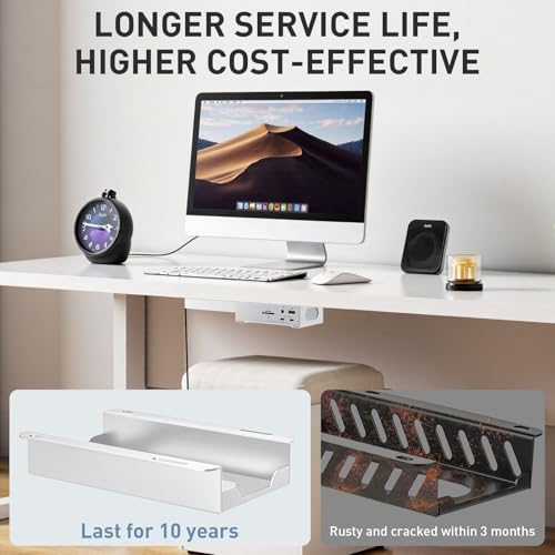 Under Desk Holder for Thunderbolt 4 Dock/Thunderbolt 3 Dock and Power Cable, Under Desk Iron Storage Rack for TS4 / TS3 Plus, No Drill, Easy Install with All Hardware Included, White by DUDUXI - Image 3