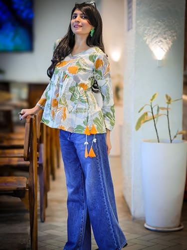 Image of Youthnic Women's Poly Rayon Printed Alia Cut Peplum Top | Top for Office | Women's Tunics | Short Kurti Women| Regular Fit