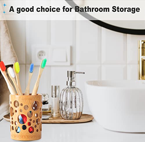 Bamboo Toothbrush Holder - Toothbrush And Toothpaste Holder,Wood Toothbrush Holder For Bathrooms, Bamboo Bathroom Toothbrush Cups Accessories,Storage Organizer Makeup Brush Holders (Circle) #TOP1