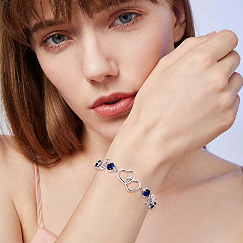 EleQueen Women's Love Heart Link Bracelets 925 Sterling Silver Round CZ Double Bridal Bracelet for Women, 6.5"+1.4" Extender, Valentine's Day/Mother's Day/Christmas Jewelry Gift for Wife/Mom2