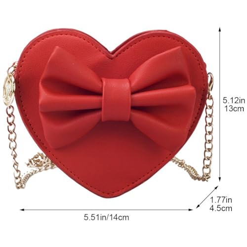 Mini Heart Shaped Crossbody Handbag Zipper Closure Coin Change Purse Chain Bag Bowknot Satchel Purse for Toddlers Little Girls3