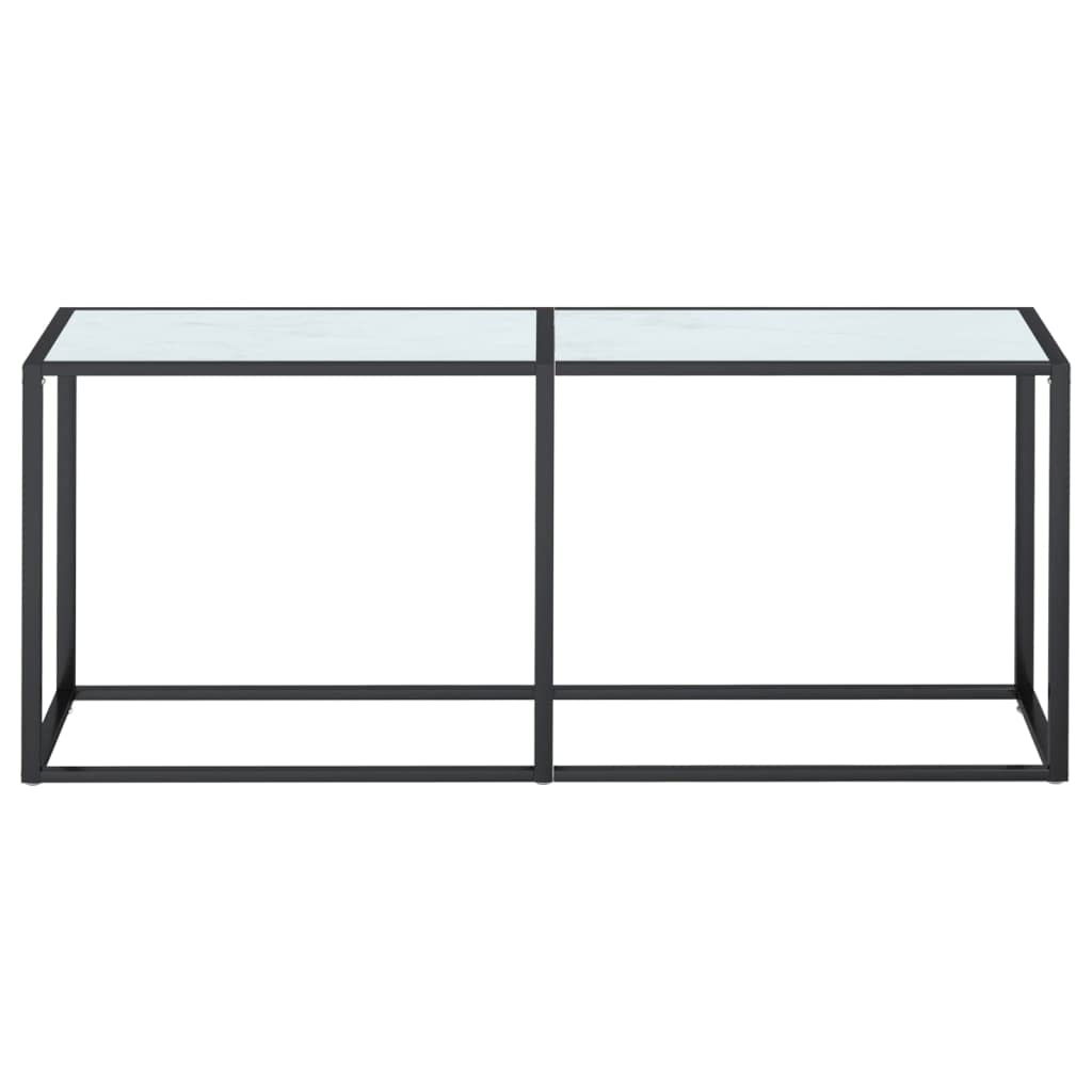 Stolik konsolowy biały o wyglądzie marmuru 180 x 35 x 75,5 cm, stolik kawowy ze szkła hartowanego do salonu, przedpokoju i wejścia, stabilny stolik nocny