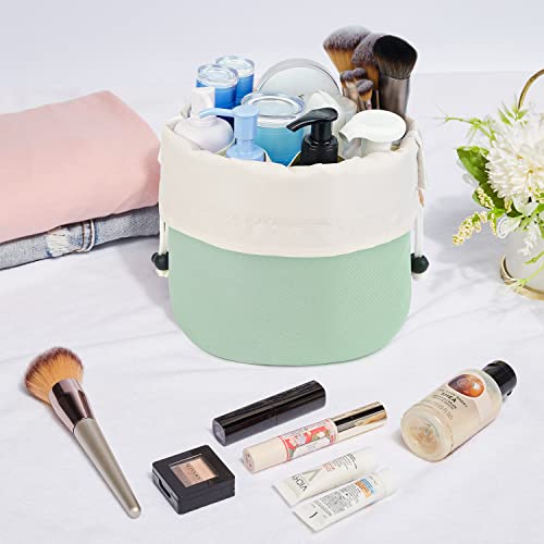 Barrel Drawstring Makeup Bag Travel Cosmetic Bag Large Toiletry Organizer Waterproof For Women (Large, Spring Green) #TOP3