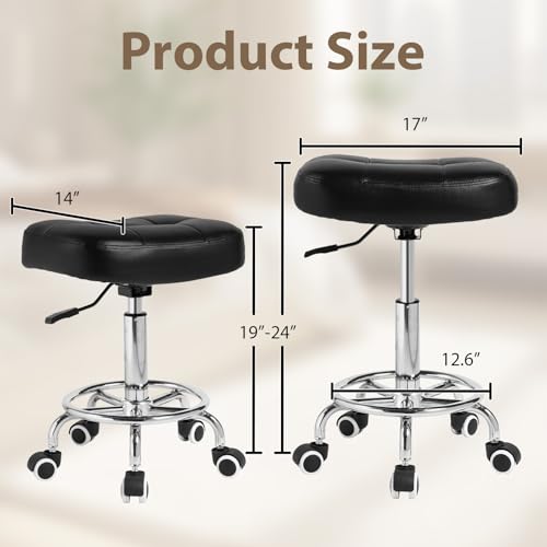Rolling Stool Wider Rectangular Cushion-Provides a Comfortable, Stable Support Surface with Loop Footrest for Leg Support,Adjustable Stool with Wheels for Salon Tattoo Massage Office Home (Black) by YEEZEE - Used condition - Image 2