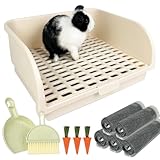 Yuoaes Rabbit Litter Box for Cage with Grate, Large Rabbit Litter Pan for Bunny, Ferret, Guinea Pig, Chinchilla, Easy Clean Small Animal Potty Tray for Toilet Training (Cream)