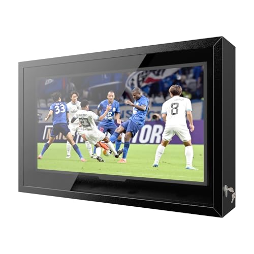 Yardenaler 43IN Clear Outdoor TV Enclosure, Iron Weatherproof Outdoor TV Cover, Suitable for 32-43 Inch with Adjustable Dual-Arm Wall Mount, (Right Door), Black