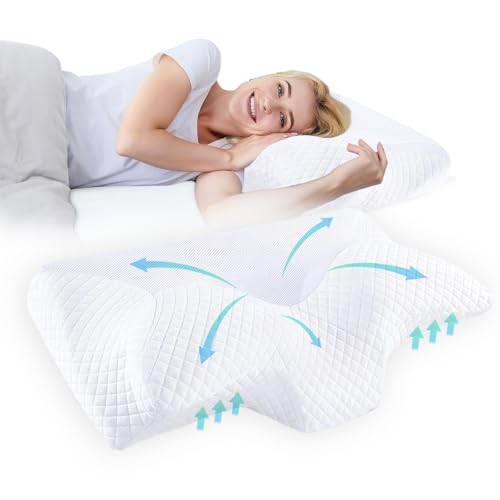 Tarleys Almohada Cervicales y Cuello   Almohada Viscoelastica Antironquido Ergonómica con Espuma de Memoria   Almohada Cervical para Dormir de Lado y Boca Arriba   Alivia Dolor de Cuello y Espalda.