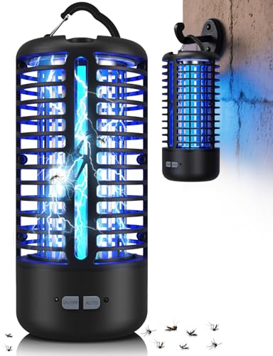 Dnenellr Lampara Antimosquitos, Mata Mosquitos Eléctrico a 3000V, Luz LED USB Recargable UV, Lampara Mata Moscas, Resistente al Agua IPX4, Interior y Exterior (Negro)