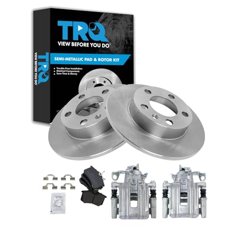 Image of TRQ Rear Brake Pad and Rotor Set Semi Metallic Rotors Calipers | For 1999 Volkswagen Jetta