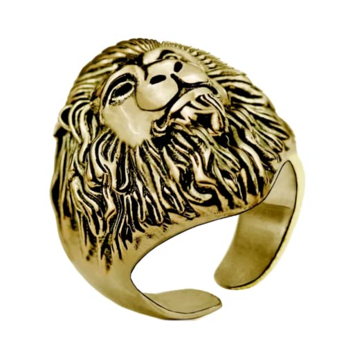Bague chevalière dorée tête de lion savane couleur or taille ajustable