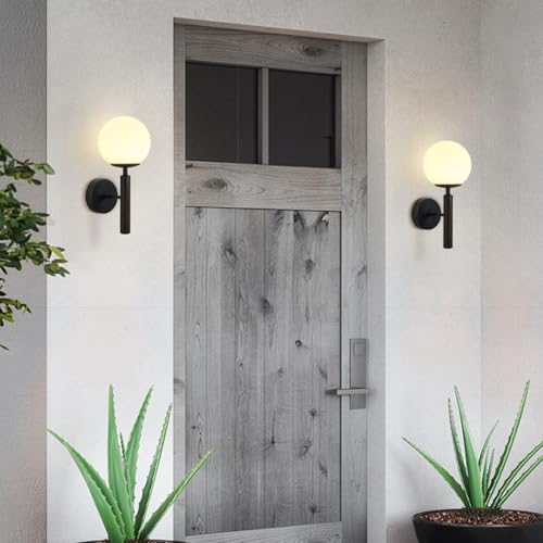 Image of KCO Lighting Black Wall Sconces Set of 2 Modern Globe Wall Sconce Milk Glass Wall Light Farmhouse Mid Century Wall Sconce Bathroom Wall Light Fixture Over Mirror