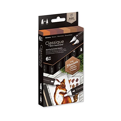 Image of Crafter's Companion Spectrum Noir Classique Blend Alcohol Marker Dual Nib Pens Set-Browns-Pack of 6, One Size