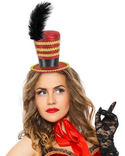 Dkomekii Mini Circus Ringmaster Hat Headband Red Mini Top Hat Halloween Cosplay Party Costume Headwear thumb #5