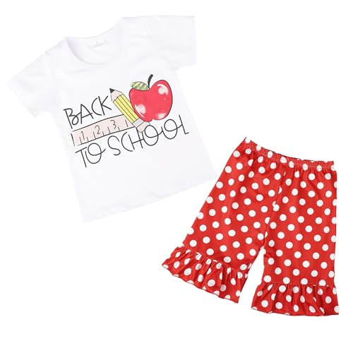 Image of Toddler Girls Back to School Pencil Outfits Set Ruffle T-Shirt Dress and Pants Outfit Set 3-8Years