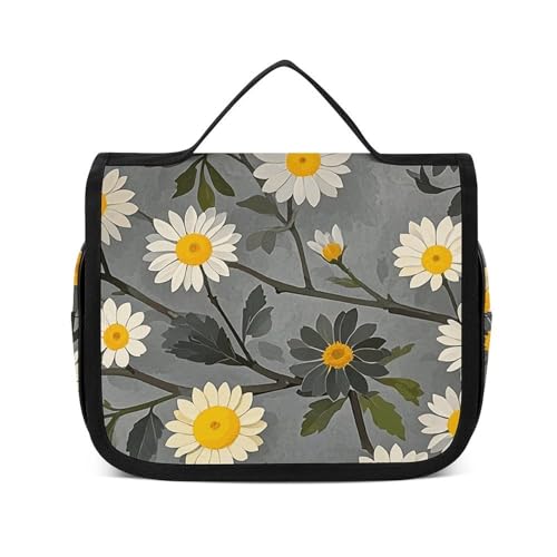 Trousse de toilette suspendue motif floral jaune et blanc pour homme et femme voyageant