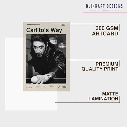 Image of BLINKART Carlito Way Movie Poster Frame 8x12 Inch | Premium 300 GSM Paper Wall Print | Mid Century Vintage Film Artwork for Home, Bedroom, Living Room, Office | Framed Photo Decor
