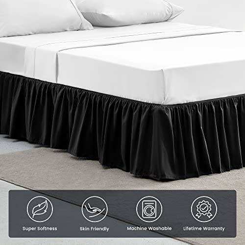 Sleep Zone Wrap Around Ruffled Bed Skirts Queen Size, Anti-Static Bedskirt Dust Ruffles With 15 Inches Tailored Drop, Easy Fit, Wrinke Free And Fade Resistant, Black, Queen #TOP2