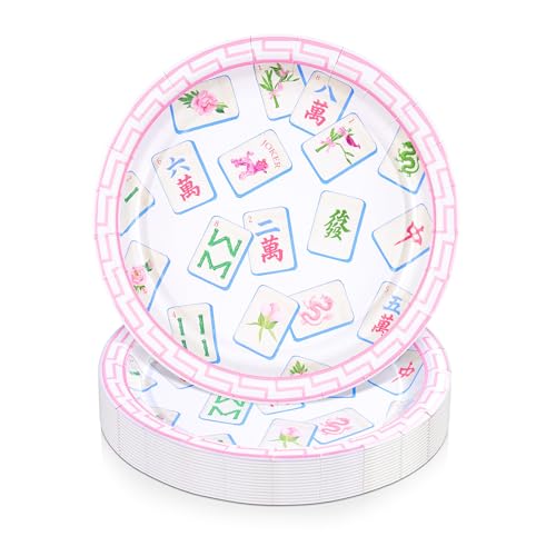 40pc Mahjong Party Plates 7 Inch Mahjong Party Supplies-Decorative Paper Tableware for Home Party & Special Events Bridal Showers Wedding Anniversary & Birthdays (Pink)