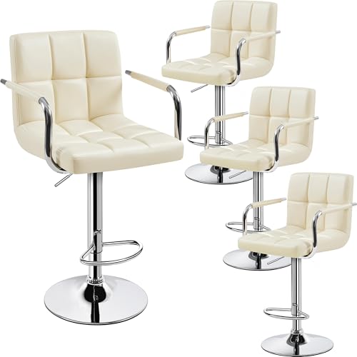 Image of Yaheetech Bar Stools Set of 4, Swivel with Backs, Adjustable Height, Beige