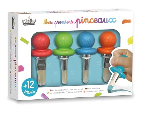 Créa Lign | Mes 1ers Pinceaux | Coffret 4 pinceaux ergonomiques bébé dès 12 Mois | Premiers pinceaux pour Peinture Enfant | Poignées faciles à Tenir|...