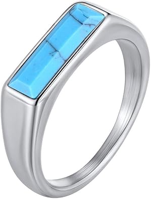 Gemstone Rings for Men Silver Gold Plated Stainless Steel Square Colorful Statement Personalized Dainty Cool Vintage Jewelry