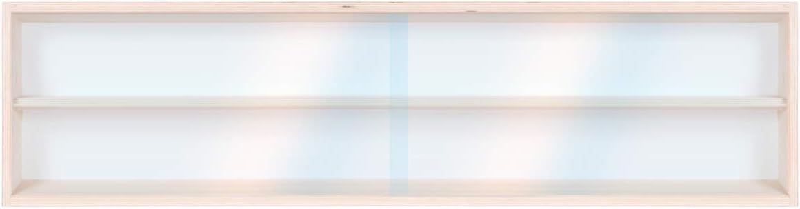 V110.2a Wall Showcase Display Cabinet | 43.3' x 7.9' x 3.3' | 110 x 20 x 8,5 cm | Untreated Birch Wood | 2 clear sliding Plexiglas doors | 2 Shelves | With Grooves | N and H0 scale