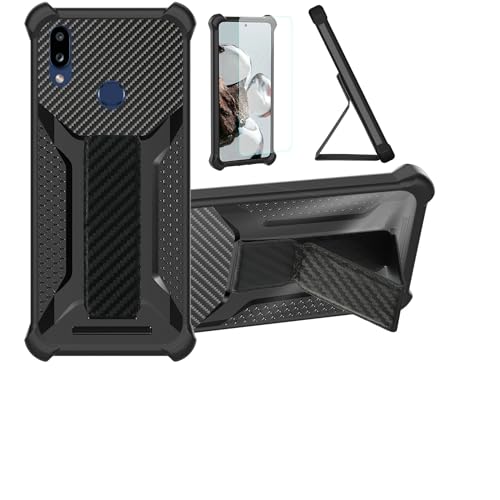 Funda para Samsung Galaxy A10s Funda Carcasa Case Cover [con Protector de Pantalla de Cristal Templado] Híbrida [Soporte Plegable Magnético] [Esmerilado antihuellas] Negro