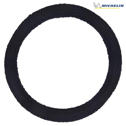 Image of MICHELIN iFit Premium Faux Leather Steering Wheel Cover- Black Fur Stich, DIY - No Tools Required to fit, iFit Technology Stretches to fit 14.5 inch & 15.5 inch Inches Most Steering Wheels