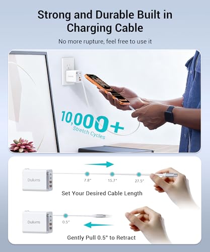Image of 2026 Updated 40W Retractable Charger,4Port Travel Essentials Multiport,5-in-1 PD Wall Charger Block Plug+2.6ft Type C Cables, Fast Phone Charging Foldable Brick for iPhone 17 /16 /15 Pro Max,Galaxy