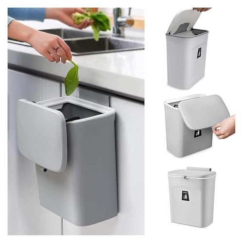 Caneca de basura colgante para mueble de cocina con tapa miniatura 2