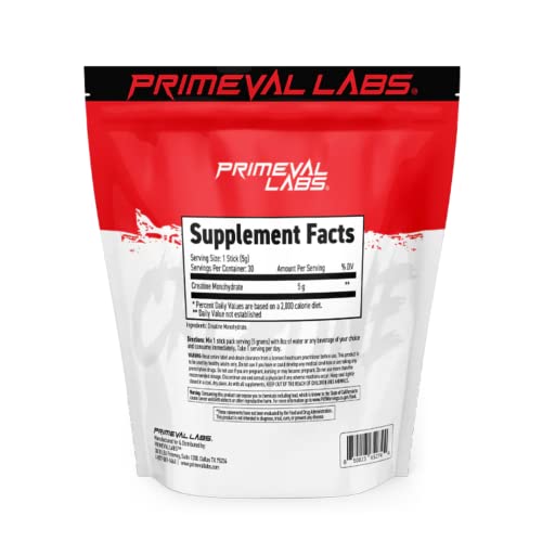 Primeval Labs Creatine Monohydrate Powder | On The Go Stick Packs | Easy To Mix | 5G Creatine Per Serving | 30 Servings, (Unflavored) #TOP1