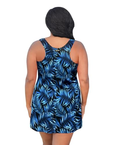 Women's Plus Size 1X-8X Chlorine Resistant Print Racerback Long Tankini Top2