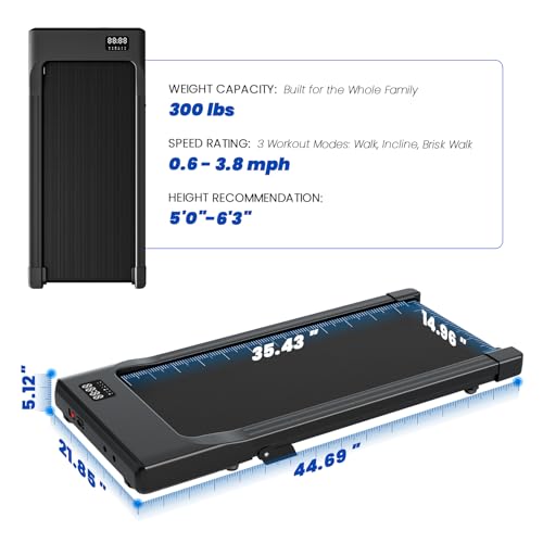 Image of DeerRun Under Desk Walking Pad Treadmill for Home & Office, 6% Manual Incline, 2.5 HP, 0.6-3.8 MPH Walking Speed, 300 lb Capacity, App & Remote Control