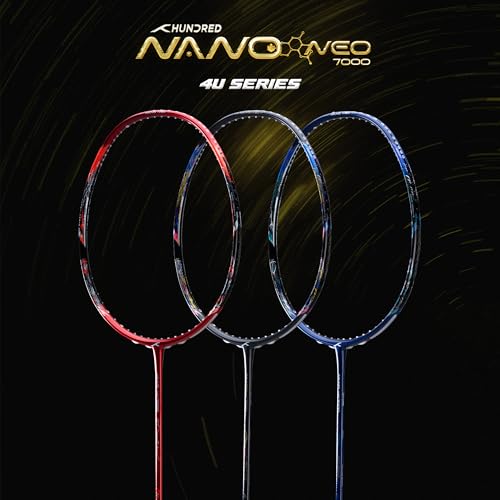 Image of Hundred Nano Neo 7000 (4U) Unstrung Badminton Racket with Full Cover | 83 Grams | Maximum Tension ≤32 lbs (Charcoal /Black)