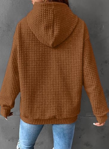 Image of SHEWIN Women Fall Waffle Hoodies Pullover Tops Hooded Sweatshirt