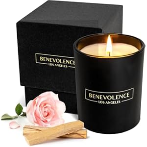 Premium Rose & Sandalwood Hand Poured Scented Candles, 227 g | 45 Hour Burn, Long Lasting, Highly Scented, All Natural Soy Candles | Relaxing Aromatherapy Candle with Matte Black Glass Gift Box