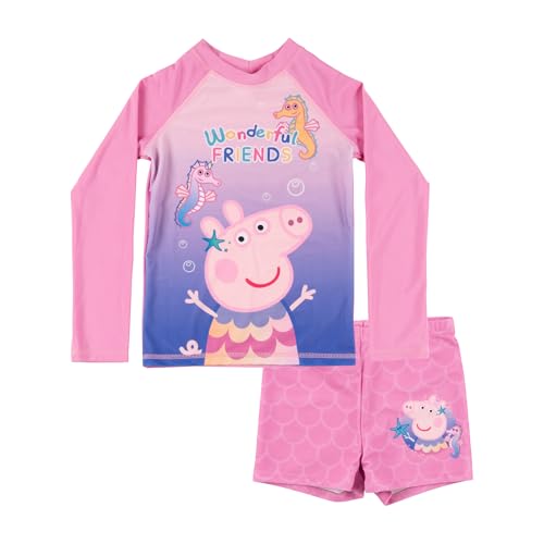 United Labels Peppa Wutz Badeanzug zweiteilig UV Schutz 30 für Mädchen, Rosa, 98/104, Bademode Kinder mit Shirt und Badehose, Badebekleidung