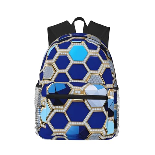 Sac à dos léger avec poches pour homme et femme, motif géométrique diamant noir et bleu