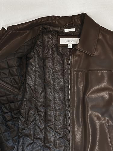 Image of PERRY ELLIS Men's Leather Jacket Classic Zip Front Coat with Turn-Down Collar
