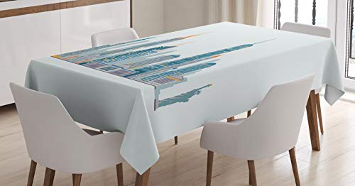 ABAKUHAUS NYC Nappe, Illustration Megacity de New York, Linge de Table Rectangulaire pour Salle à Manger Décor de Cuisine, 140 cm x 200 cm, Multicolore