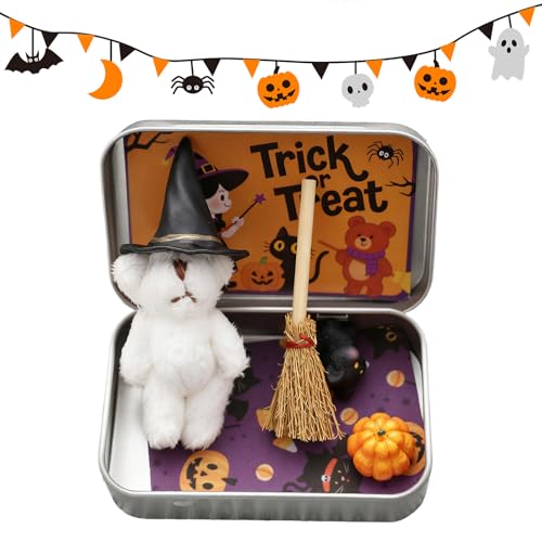 Halloween Bear en Caja de Regalo, Bruja Hecha a Mano con Sombrero mágico, escobas, Calabazas y Gatos, Oso pequeño de Consuelo Emocional, Juguete tierno para niños y Familiares Halloween Bear en Caja de Regalo, Bruja Hecha a Mano con Sombrero mágico, escobas, Calabazas y Gatos, Oso pequeño de Consuelo Emocional, Juguete tierno para niños y Familiares