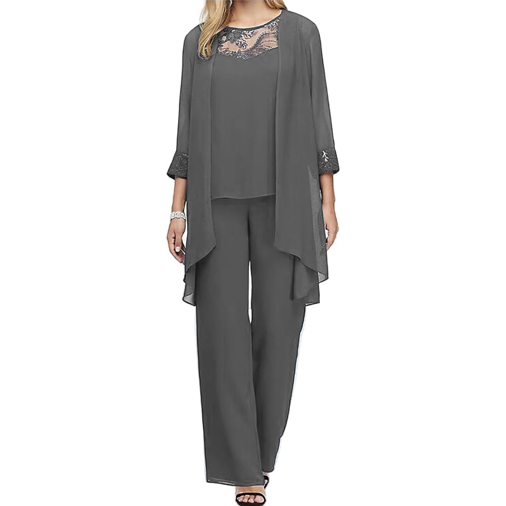 Pants Sets for Women Plus Size Mother of Bride Pant Suits Chiffon Wide Leg Pant Wedding Guest Outfit