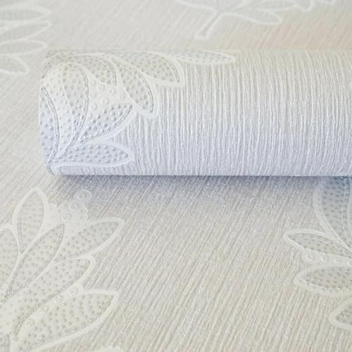 Jewel Silver Grey Wallpaper - Glitter Detail Glamorous Floral Leaf Pattern - Textured Italian Heavyweight Vinyl