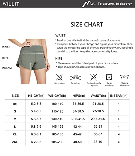 Willit Womens 4" Running Shorts Quick Dry Athletic Active Hiking Shorts High Waisted Workout Shorts With Liner Black L #TOP6