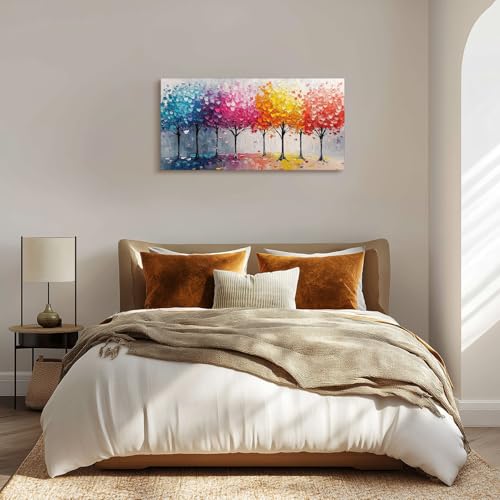 crmotu Colorful Trees Wall Art, Abstract Forest Large Wall Decor, Nature Landscape Canvas Paintings, Modern Trendy Pictures for Living Room Bedroom Bathroom Office, Home Decoration Prints 20x40 Inch