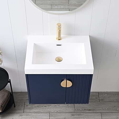 Floating & Wall Mounted Bathroom Vanity Set With Acrylic Sink (Navy Blue, 24" W/Sink) #TOP6