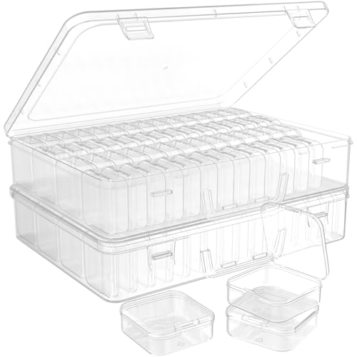 Image of Portable Bead Organizer, 120Pcs Small Clear Storage Boxes with Hinged Lid and Large Craft Case with Handle, Mini Plastic Containers for Jewelry Making Diamonds Arts Screws Seeds Small Parts